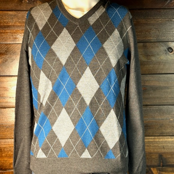 I.N.C. International Concepts Argyle Sweater Men Medium Merino Wool - Picture 5 of 10